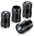 Black textured tire valve stem caps with BMW logo, cylindrical set of 3