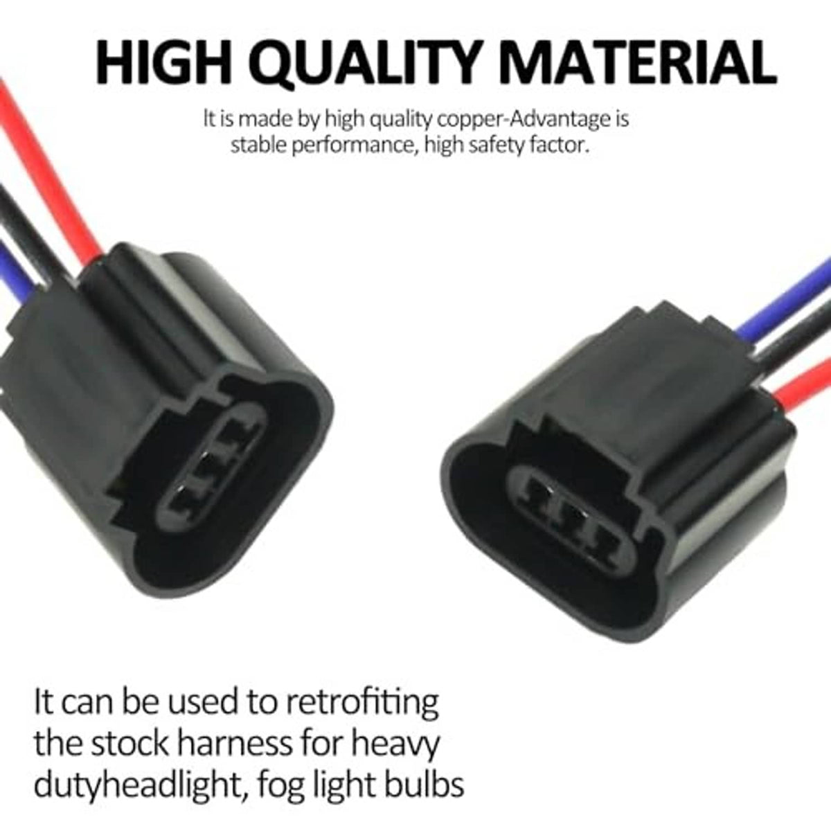 Headlight socket converter with black housings and visible contacts on multi-pin connectors