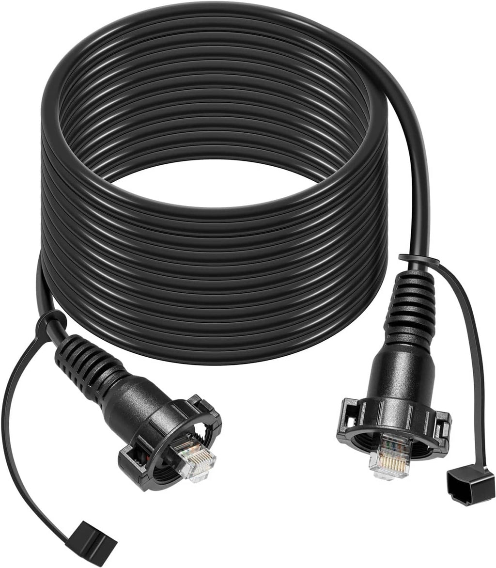 Black marine RJ45 Ethernet cable with RJ45 male connectors on both ends