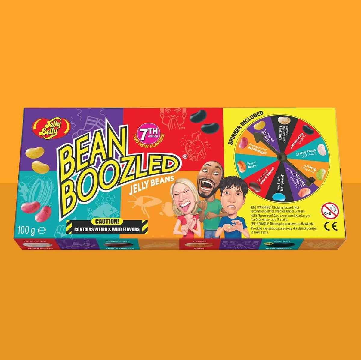 Jelly Belly Bean Boozled jelly bean game gift box, featuring a spinning flavor wheel.