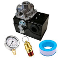 Air compressor pressure switch block with metal fittings and side port