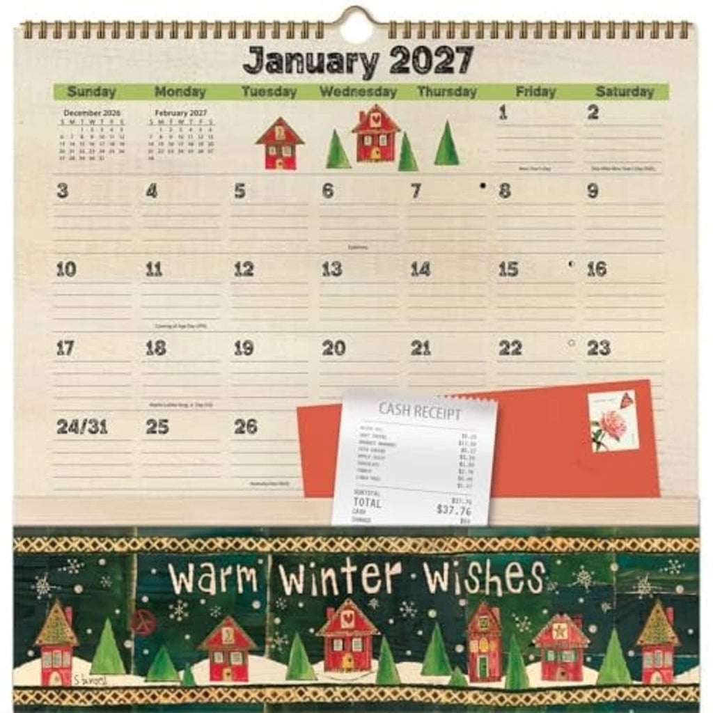 2027 note nook pocket calendar front with “Warm Winter Wishes” and pocket inserts