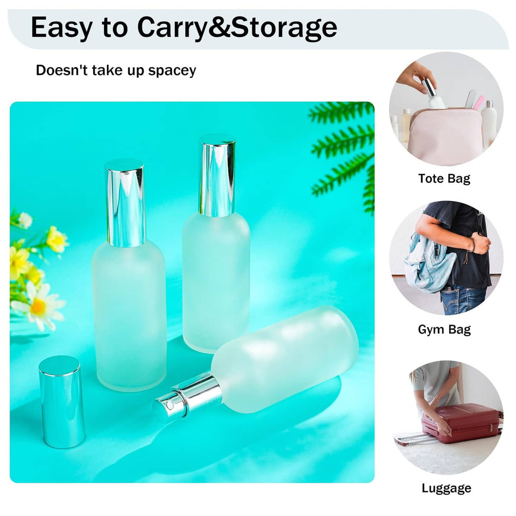 Refillable frosted glass perfume atomizer bottles with matching funnels for filling