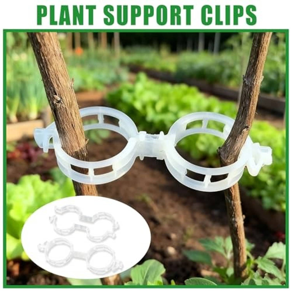 White plant support clips for securing climbing plants to trellis netting