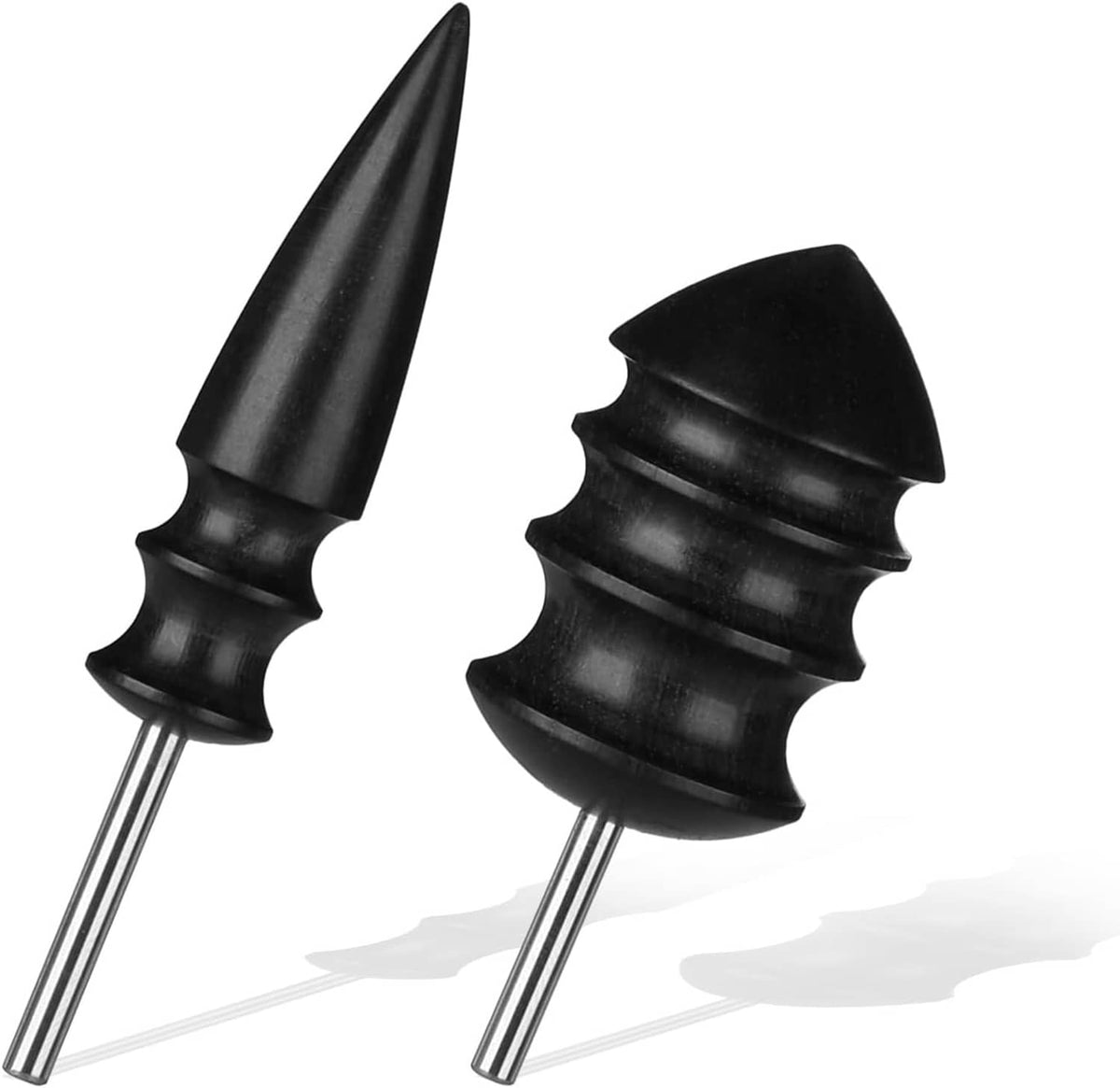 Leather burnisher bits pair: two black conical heads on metal rods