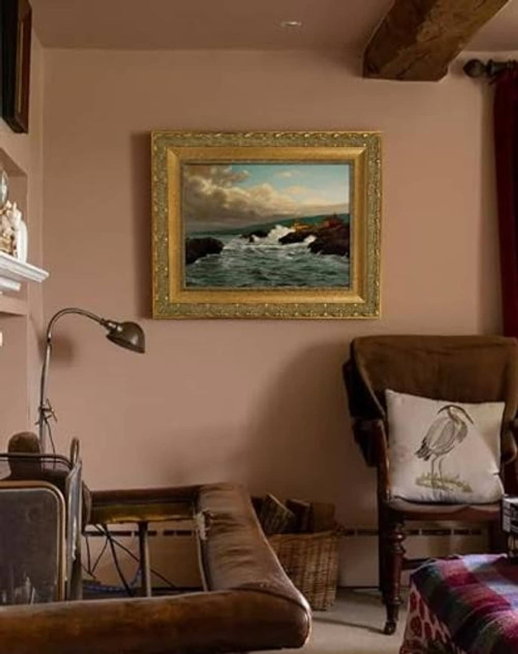Gold ornate wall picture frame with carved trim, featuring a classical figure painting