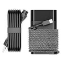 Slim USB-C laptop charger with braided cable and dark barrel connector