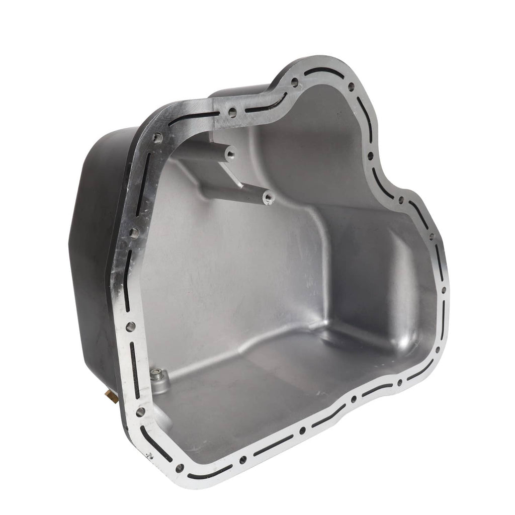 Oil pan with silver interior and black outer housing