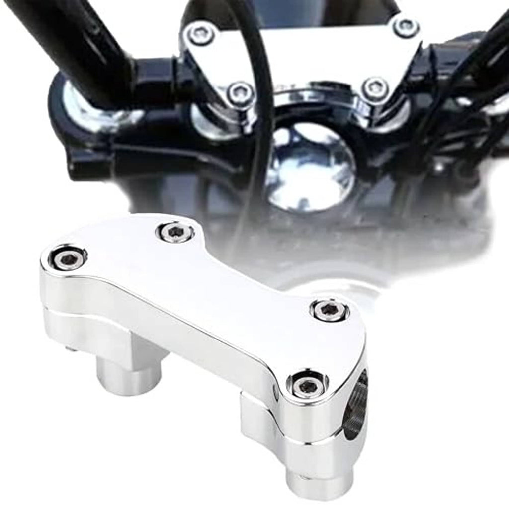 Chrome handlebar riser clamp mounted under handlebars with four fasteners