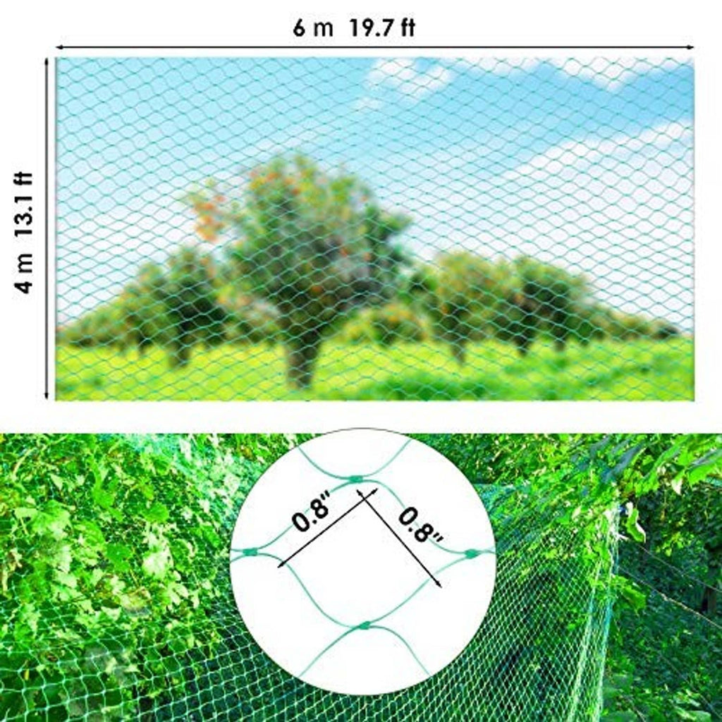 Garden netting mesh with size measurements and round grid hole diagram