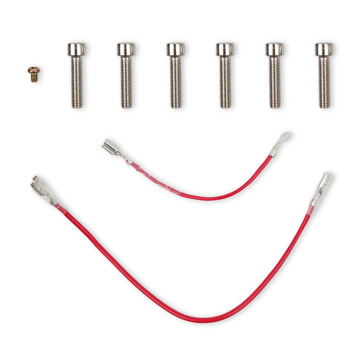 Steering wheel hub adapter hardware set with red wiring and chrome bolts