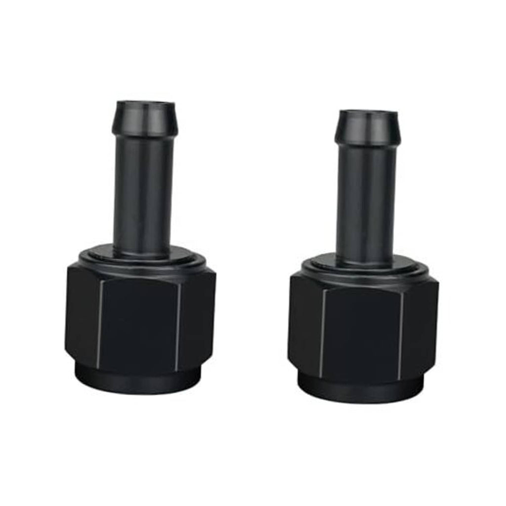 Black 10AN female to 3/8" barb hose adapter, swivel design, straight form