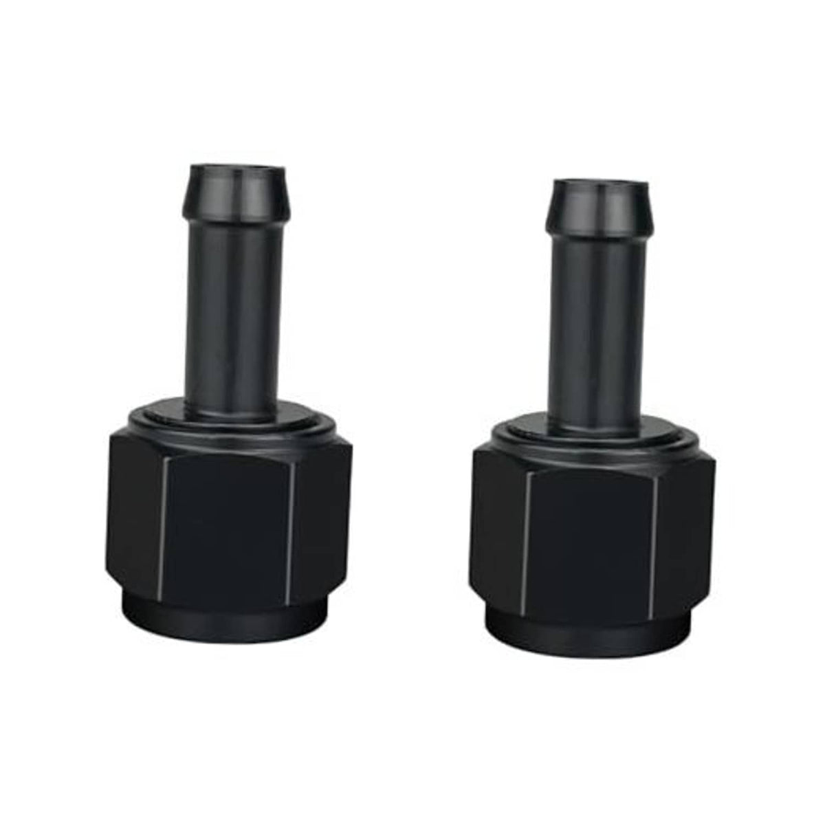 Black 10AN female to 3/8" barb hose adapter, swivel design, straight form