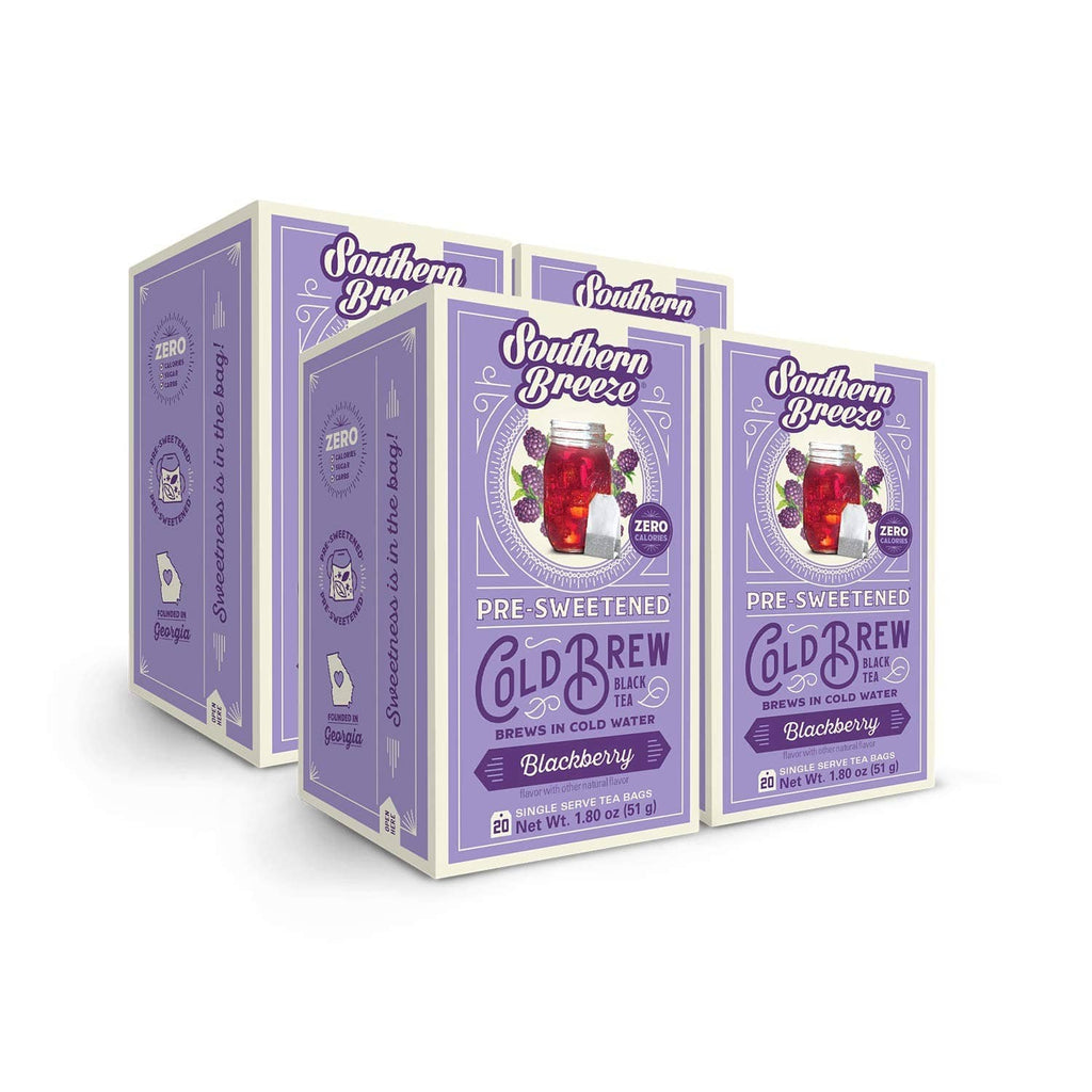 Southern Breeze cold brew tea boxes, blackberry flavor, pre-sweetened, zero calories