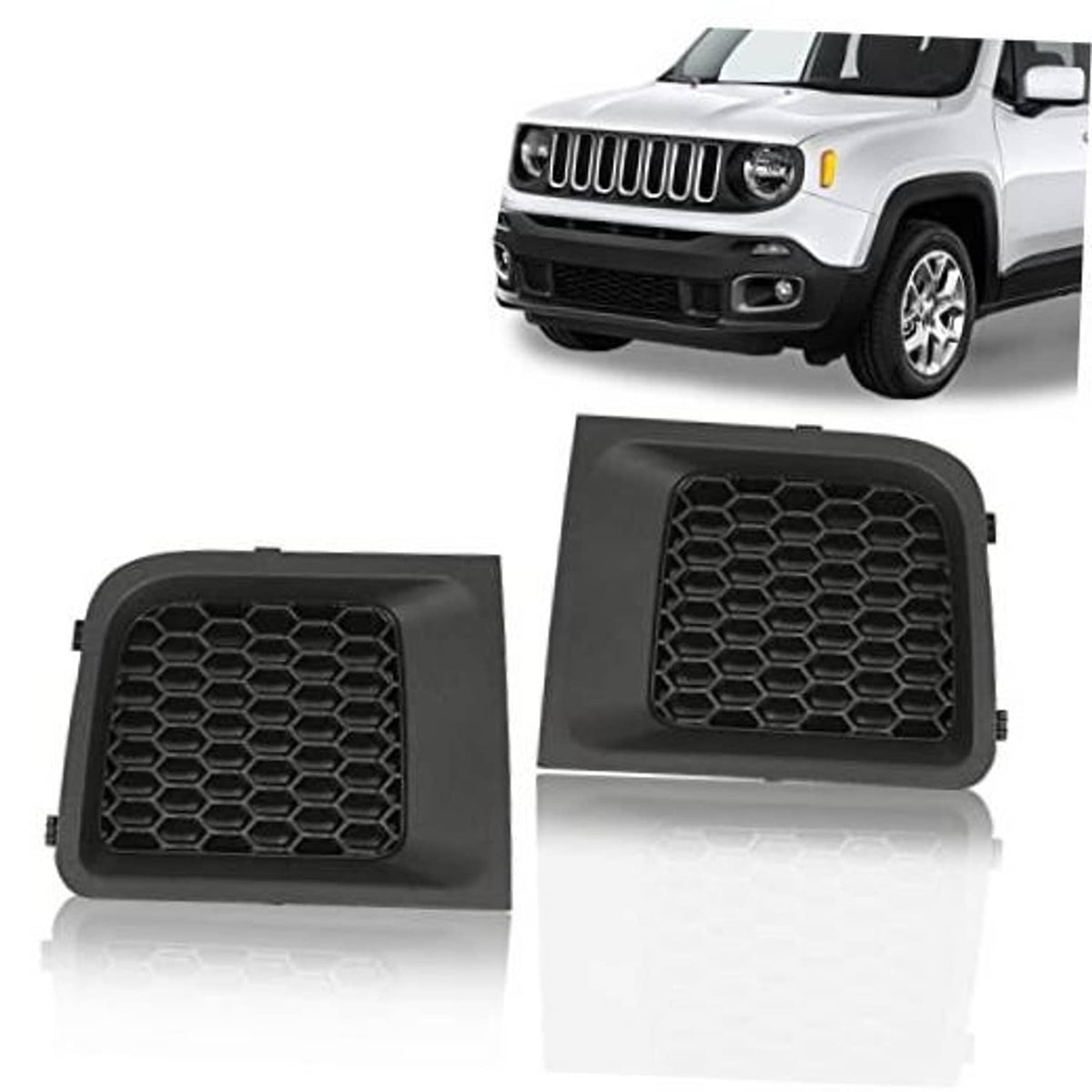 Pair of front bumper cover grilles with black hex honeycomb inserts