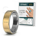 Ultra-thin clear ring skin cover, 8-pack, shown on a gold-tone ring band