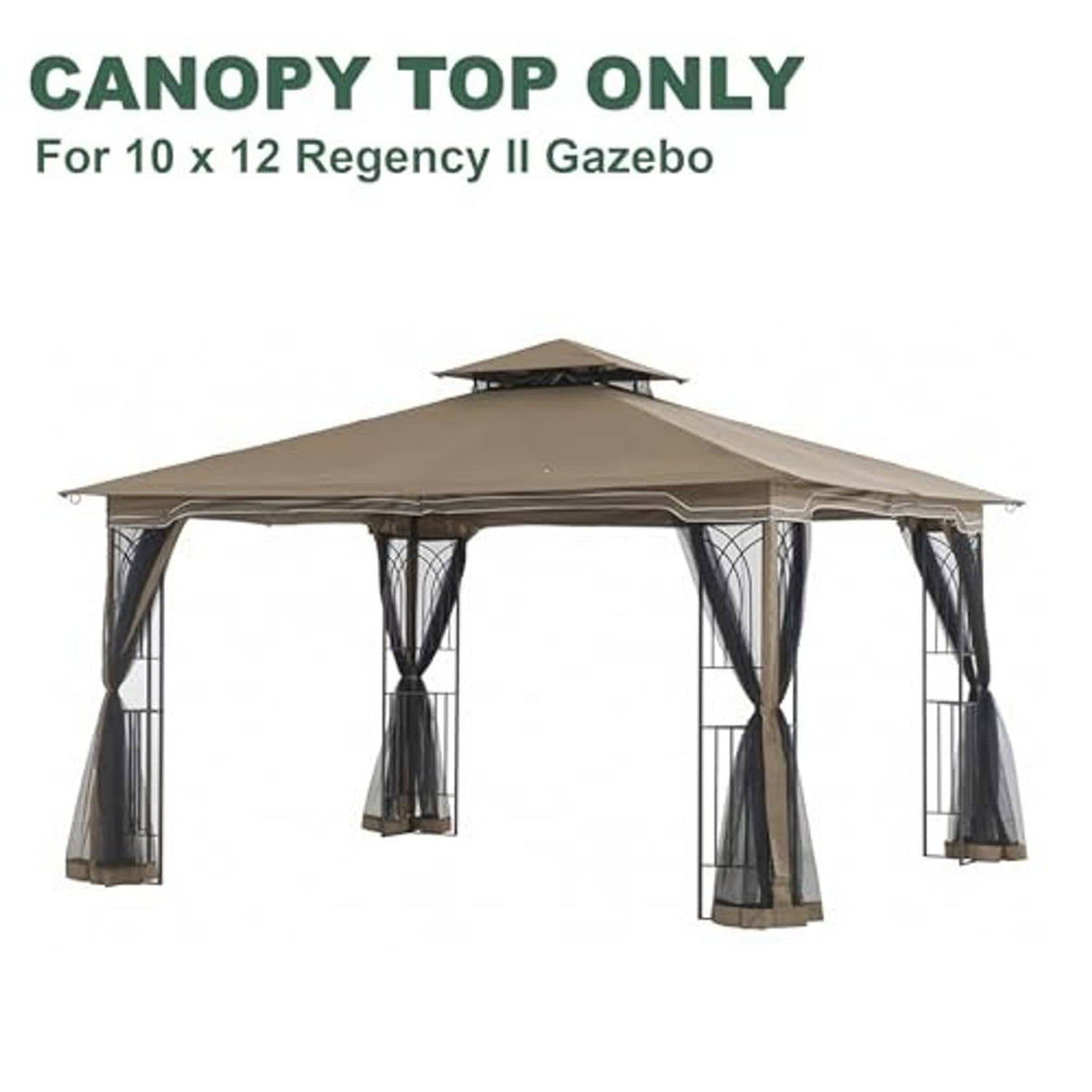 Khaki 10x12 gazebo canopy top with valance skirt and vented roof