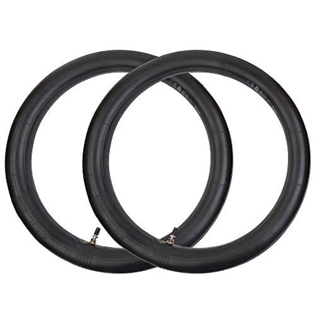 Two black inner tubes stacked, valve stems visible for 70/100-17 dirt bike wheels