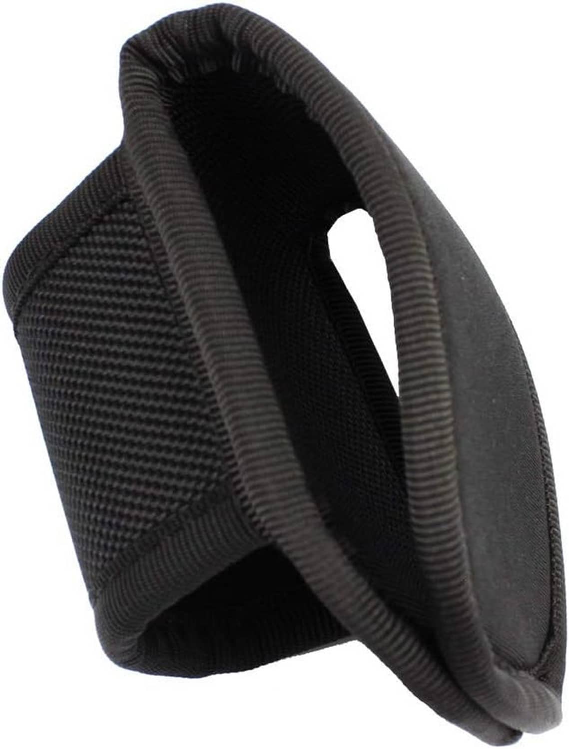 Black flashlight pouch side view with open top and woven fabric construction