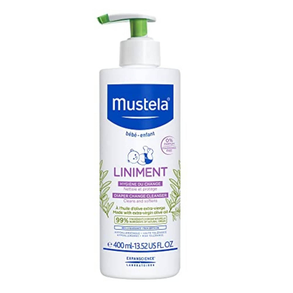 Mustela Liniment no-rinse baby cleanser bottle with pump, 13.53 fl oz