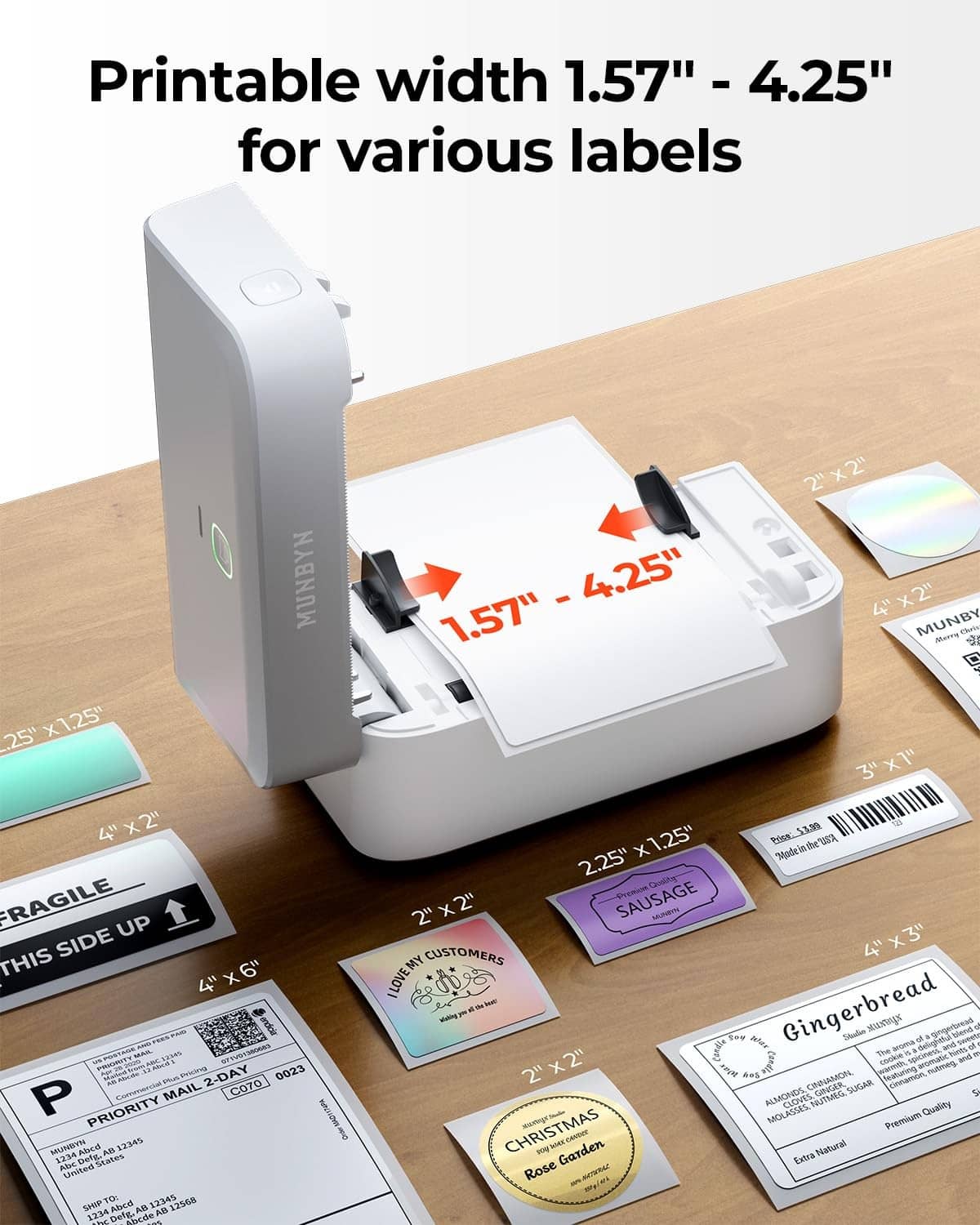 Grey thermal label printer with front label path for small to 4.25 in labels