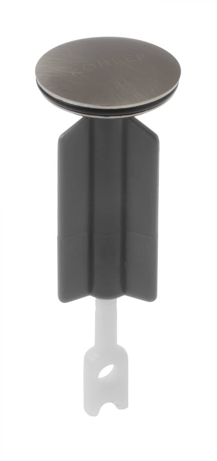 Kohler standard plunger assembly with round metal cap, dark body, and white stem