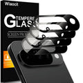 4-pack black tempered glass camera lens protectors with precut curved film pieces