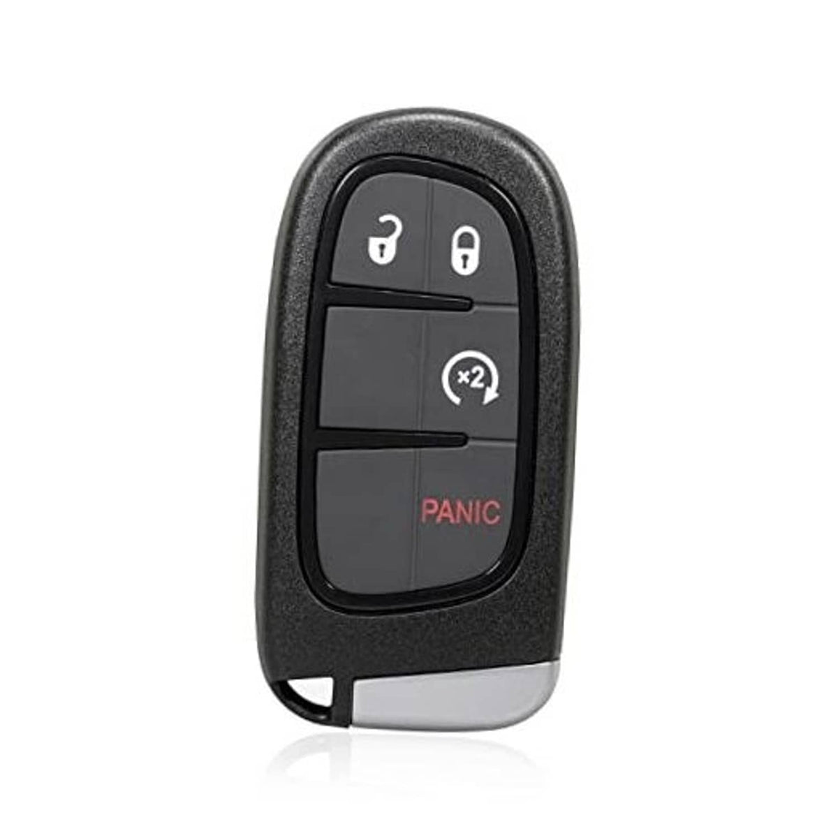 Black key fob remote with lock, unlock, x2, and red PANIC buttons