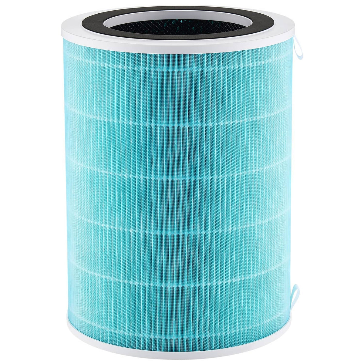 Blue H13 air purifier filter replacement cylinder with black top opening and white rim