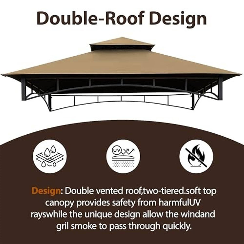 Khaki double-roof gazebo canopy top with two-tier vented soft-top design