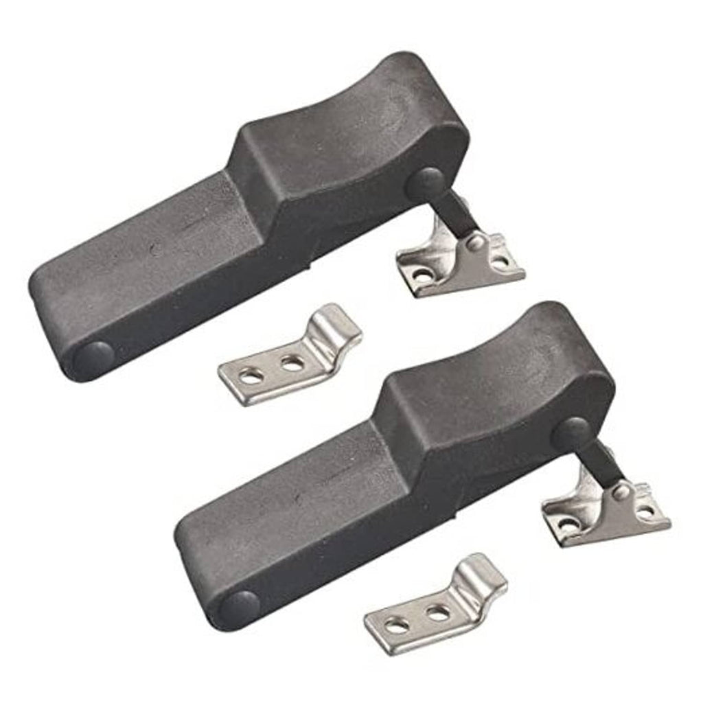 Set of two dark rubber latch brackets with metal mounting plates and bolts