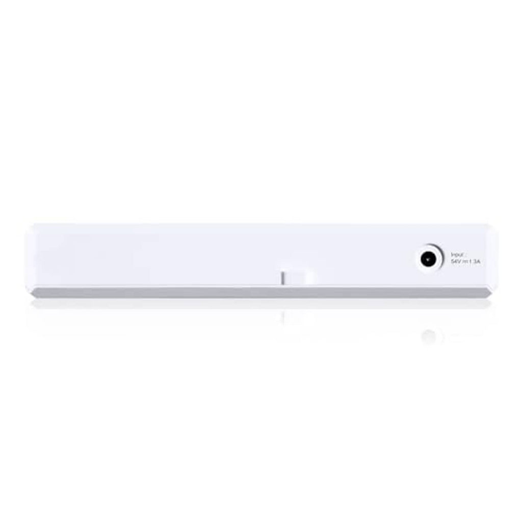 White multi-WAN router side edge with power input opening