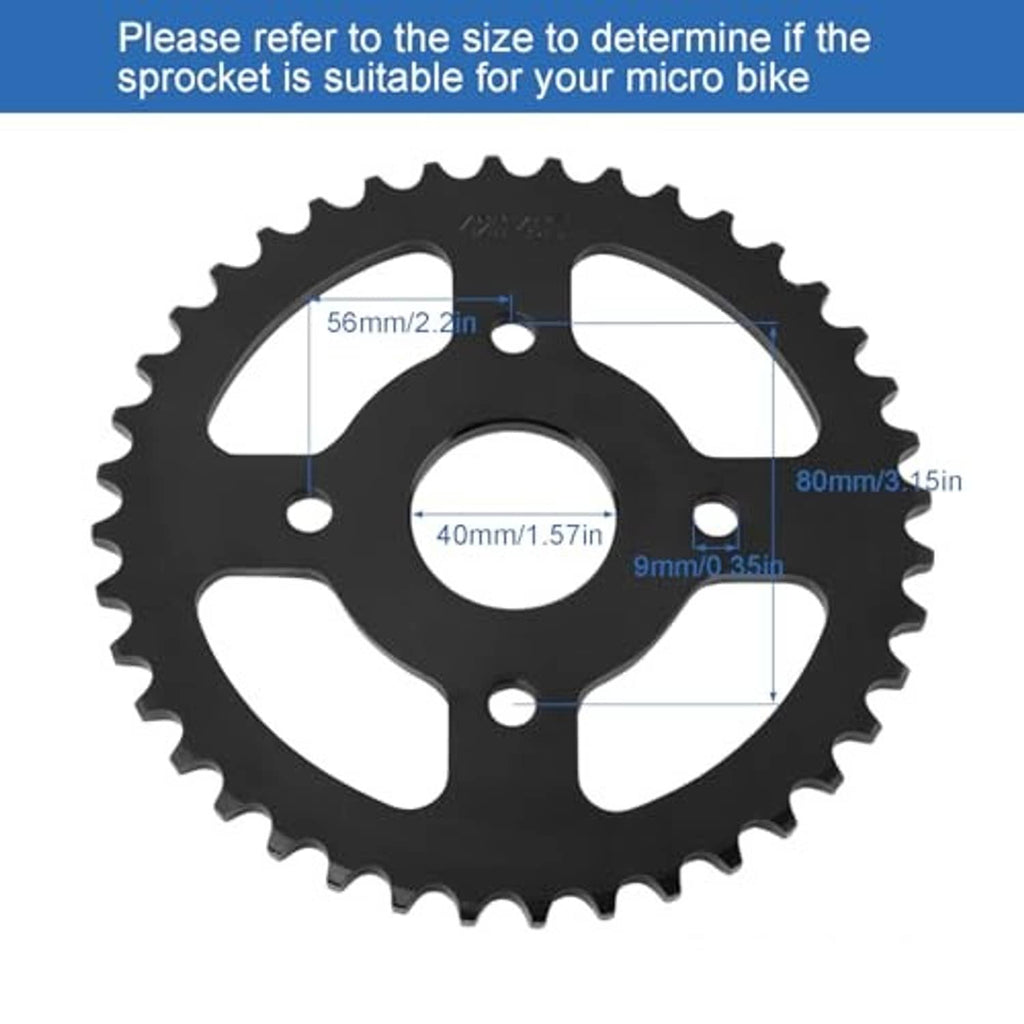 Black 40T mini bike sprocket gear with size markings and central 40mm bore