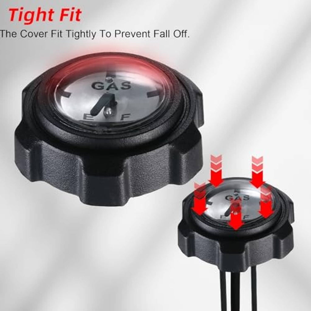 Fuel gauge gas cap cover with black housing and circular GAS gauge face
