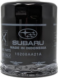 Black Subaru engine oil filter canister with printed markings and logo.