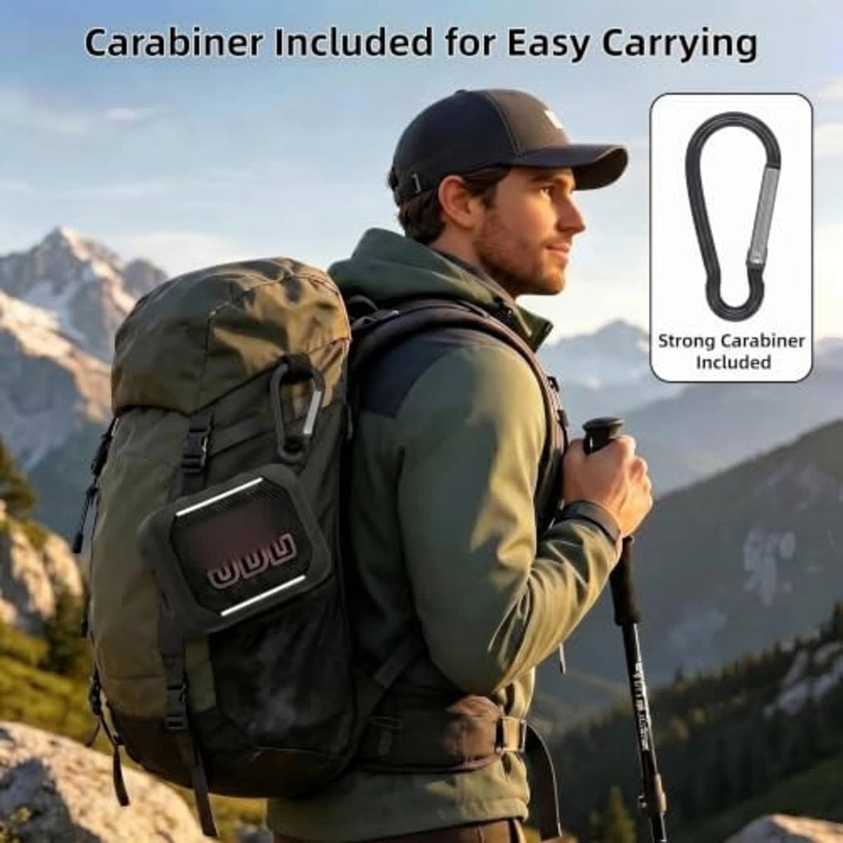 Black silicone speaker case with carabiner clip for easy carrying