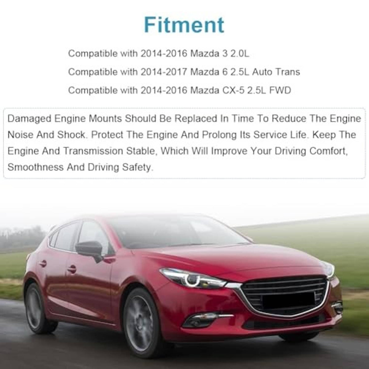 Rear torque strut engine mount bushing compatibility and vehicle fitment graphic