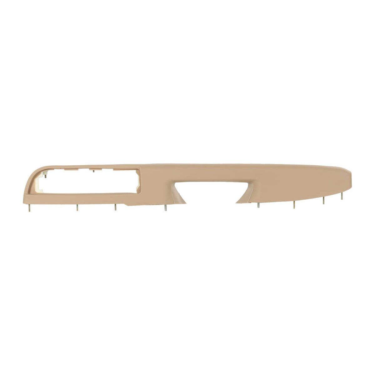 Beige driver-side door panel armrest handle trim bar with central cutout.
