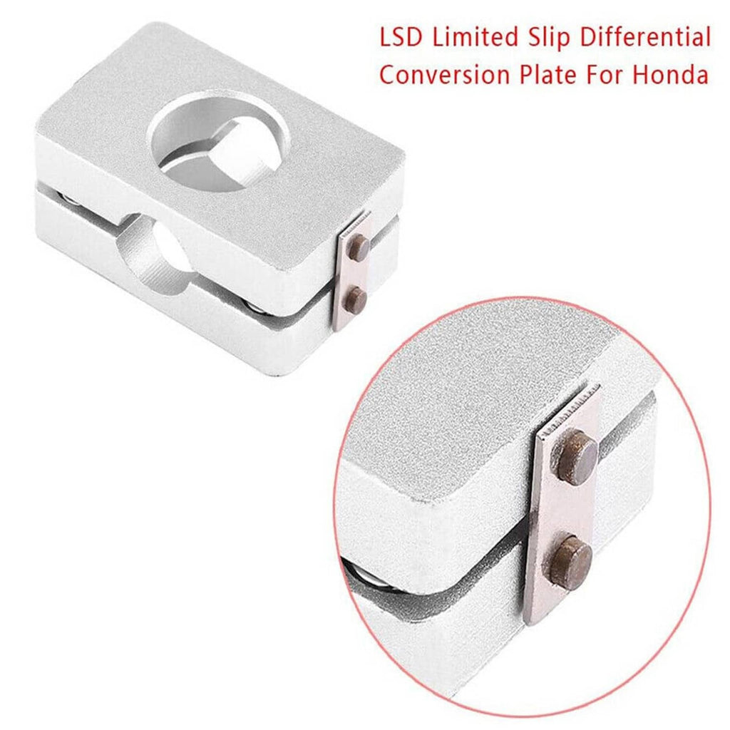 Silver metal conversion plate with circular hole and two bolt tabs