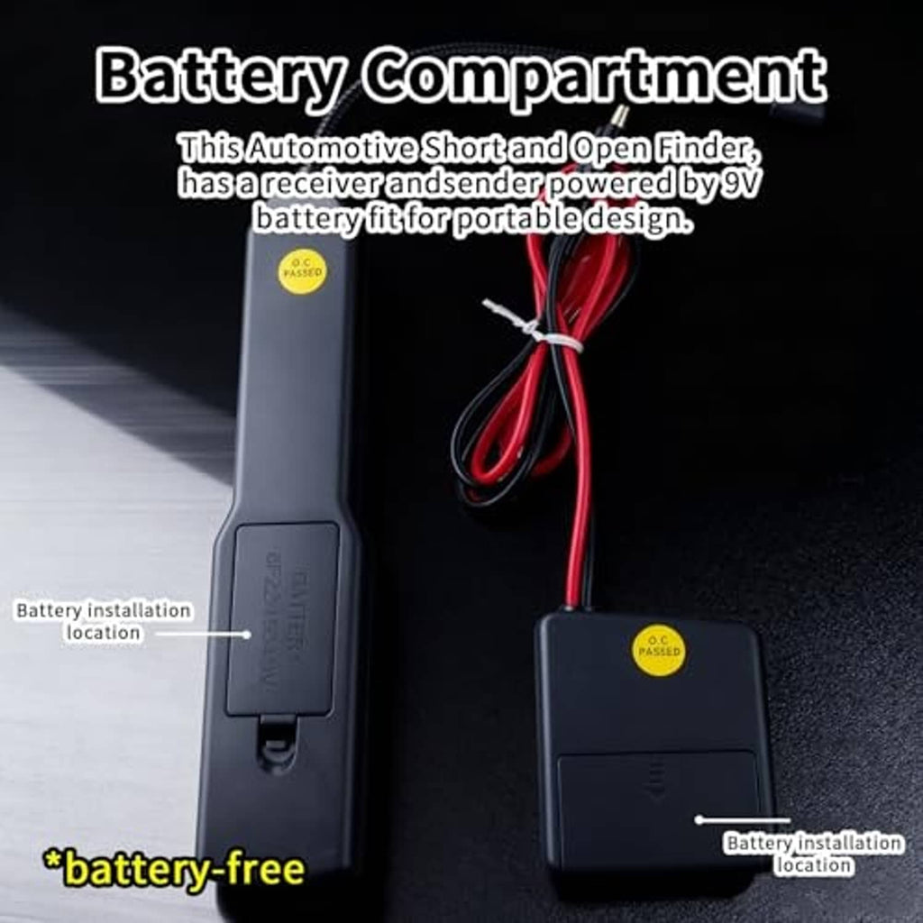 Automotive wire finder receiver with battery compartment and red internal wiring