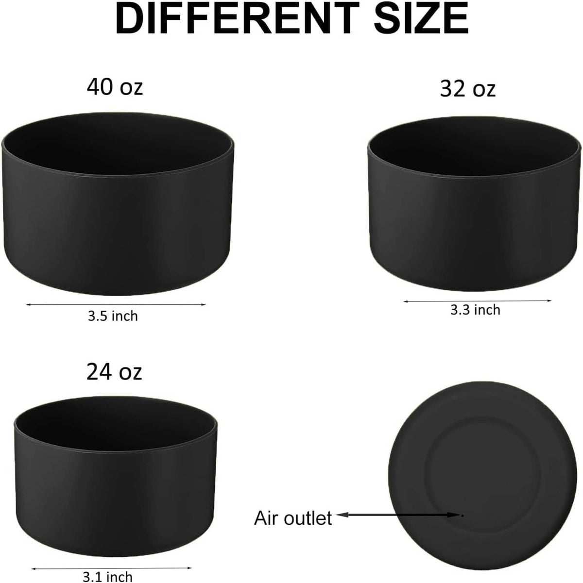Black silicone boot with air outlet, size fit for 24 oz, 32 oz, 40 oz