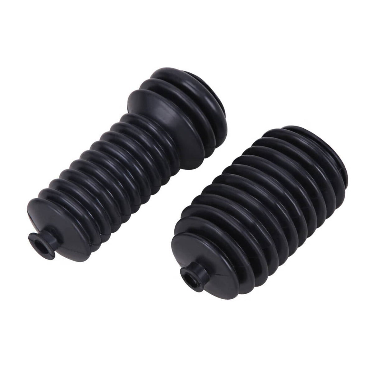 Black steering rack pinion boot pair, ribbed bellows with side mounting tabs