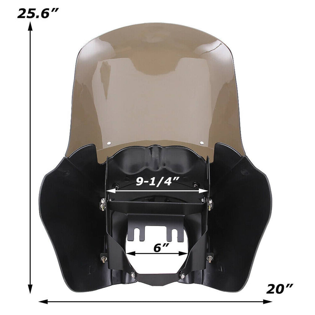 Front fairing and smoke windshield shown with size and mounting diagram