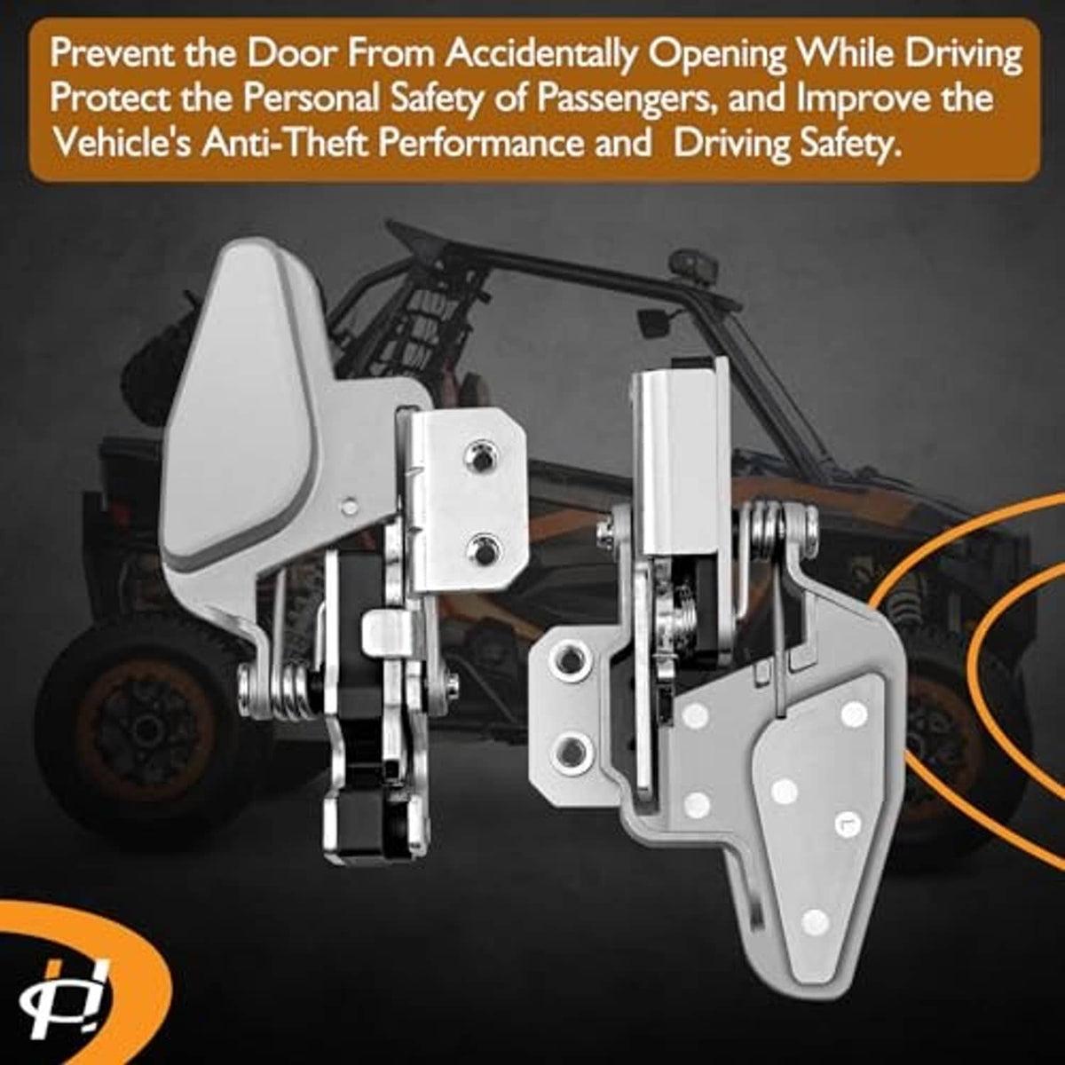 Gray door lock latch assemblies with springs and mounting bolts shown on UTV