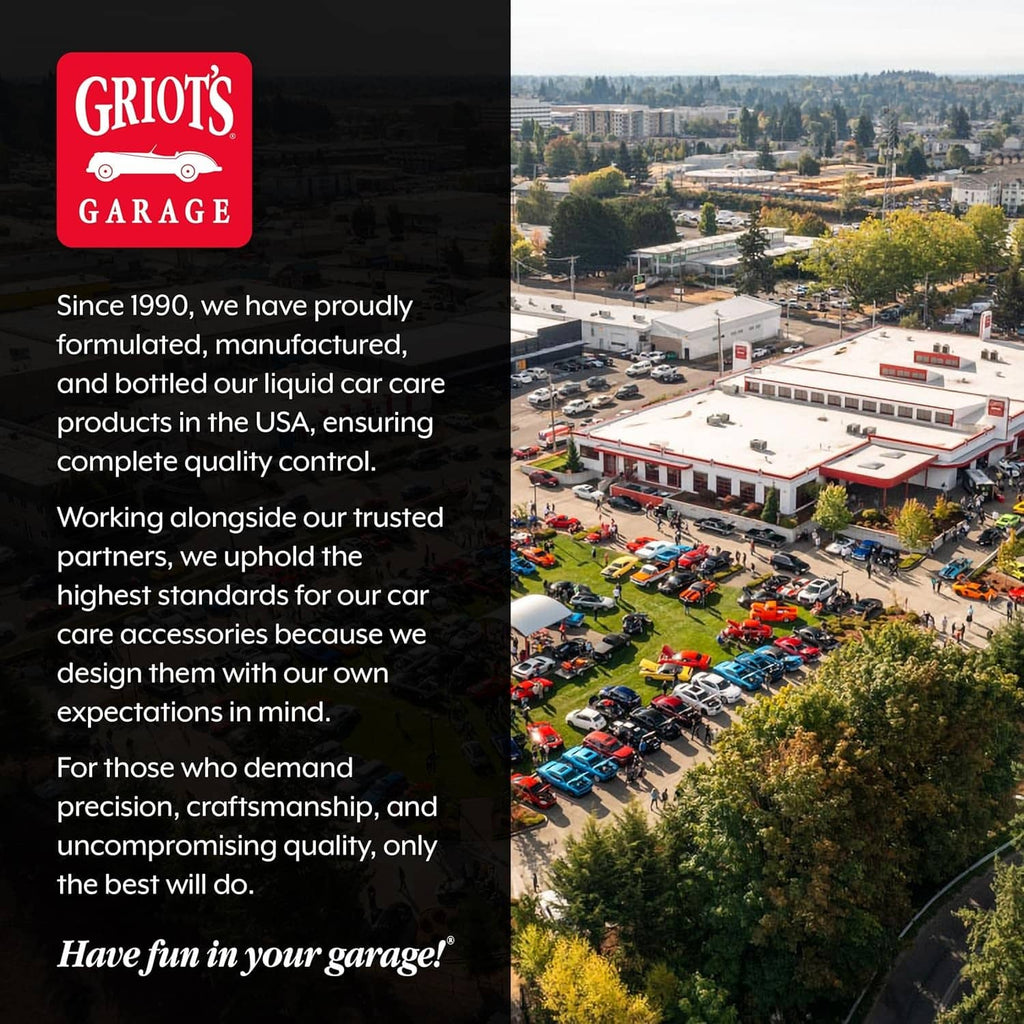 Griot's Garage facility aerial view with cars and workshop buildings