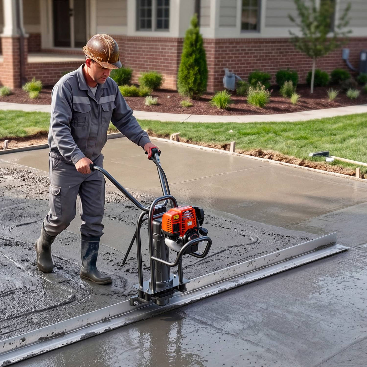 Aluminum screed blade used to level wet concrete with a powered screed tool