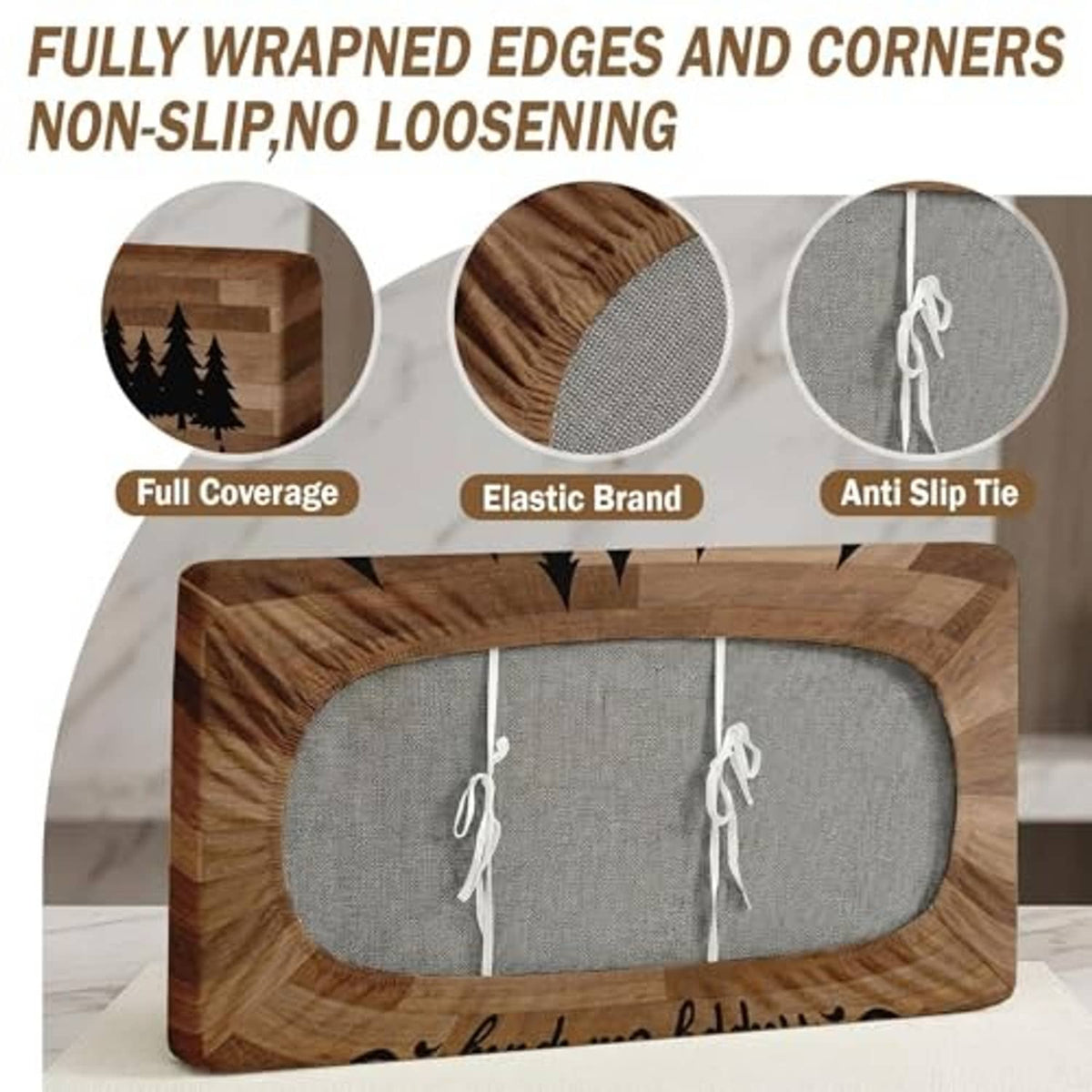Brown RV dinette cushion cover set with snug elastic fit and anti-slip backing details