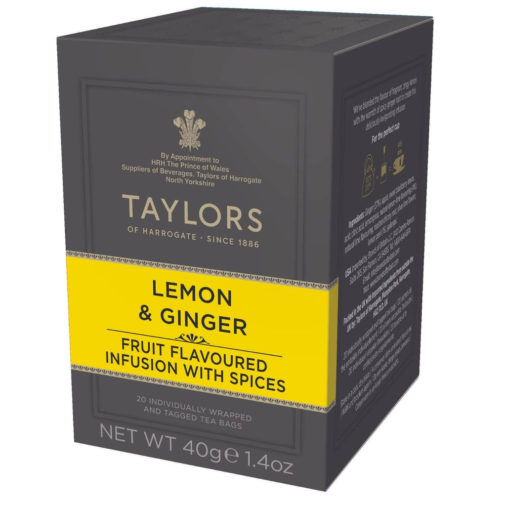 Lemon and ginger fruit tea infusions box, 20 individually wrapped tea bags