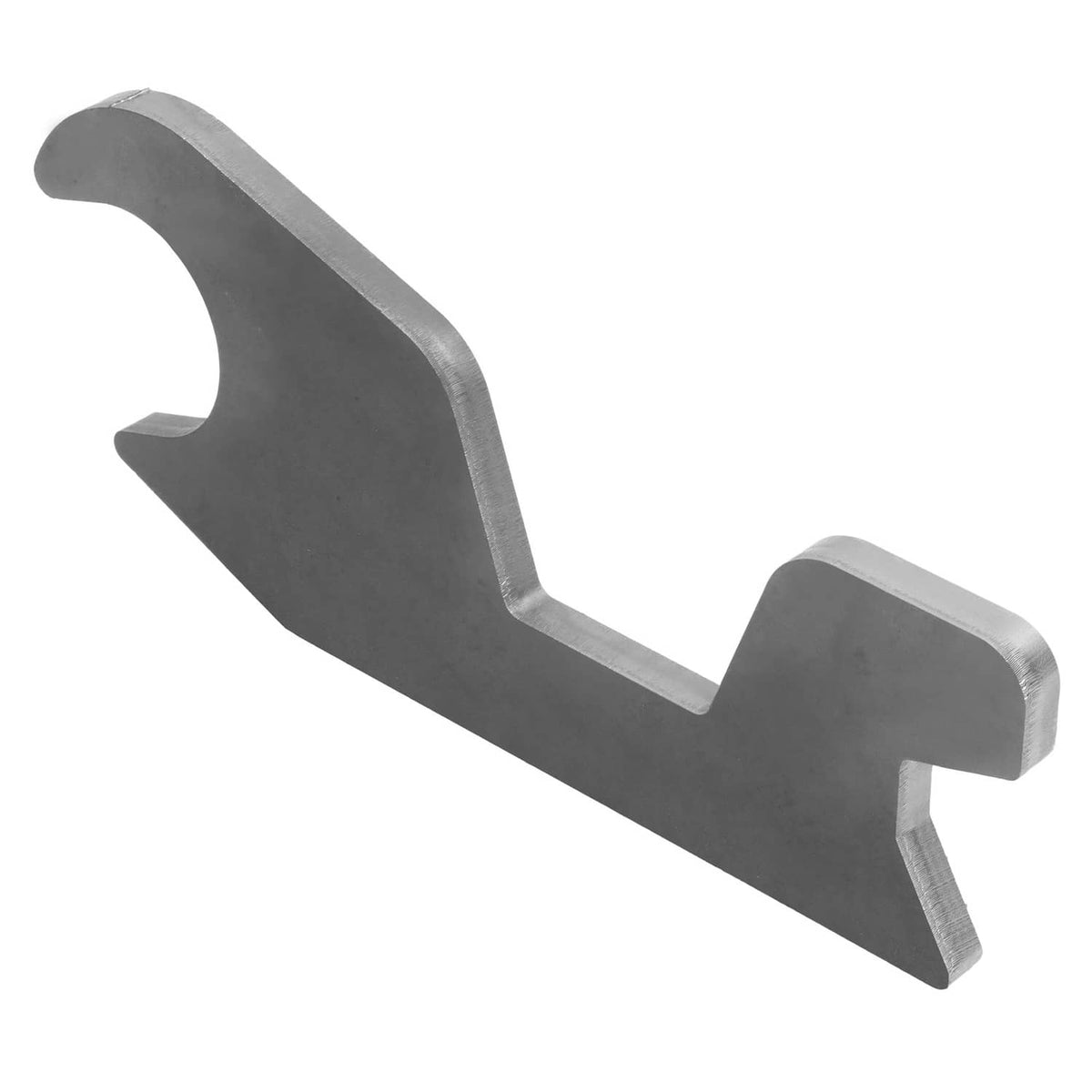 Steel quick-attach bucket ear bracket with long base bar and side tabs, dark gray