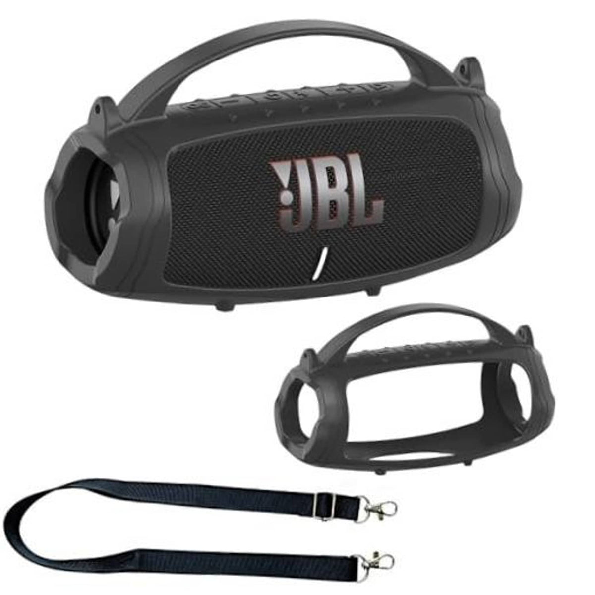 Black silicone cover case with carrying handle for JBL Charge 5 speaker
